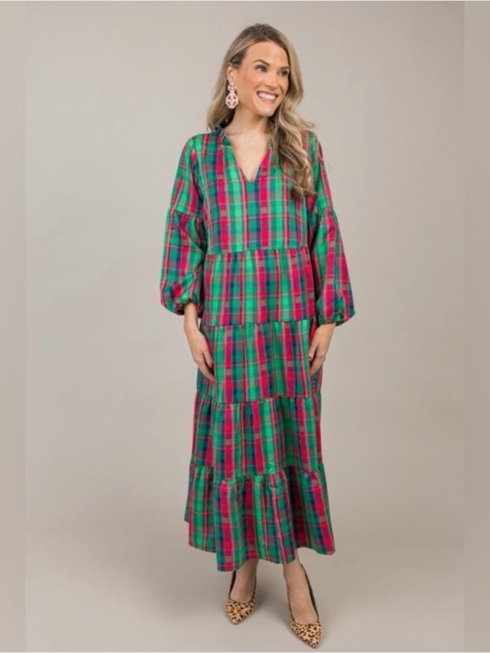 EUC Michelle McDowell Quinn Plaid About You Tiered Maxi Dress 2X
